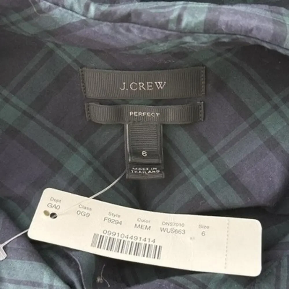 J Crew Plaid Perfect Top 6 Blue Green Cotton Button Up Long Sleeve Shirt Womens